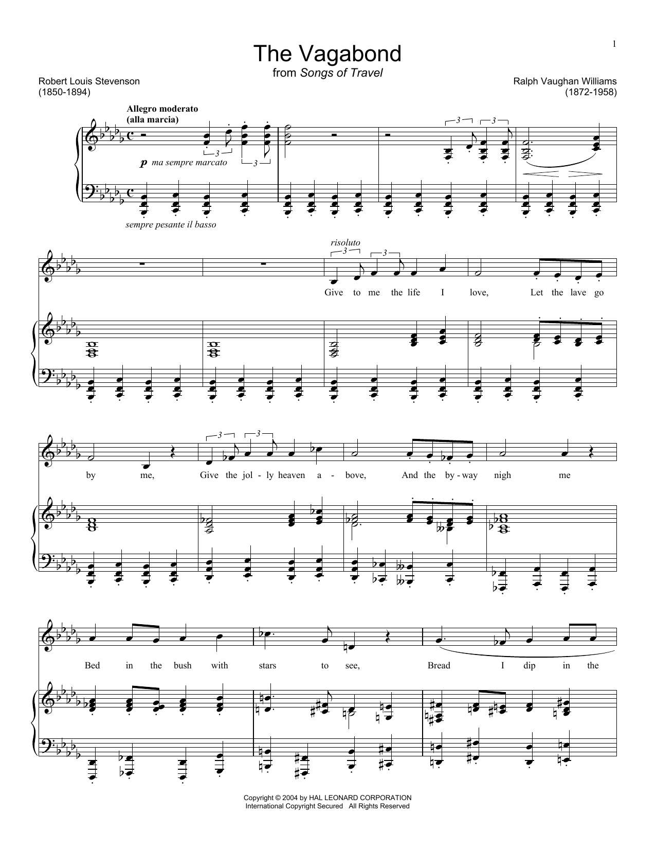 Ralph Vaughn Williams The Vagabond sheet music notes and chords arranged for Piano & Vocal