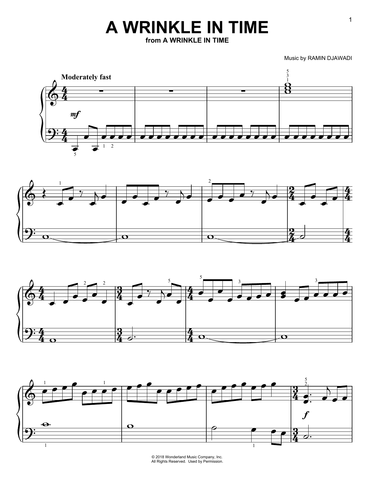 Ramin Djawadi A Wrinkle In Time (from A Wrinkle In Time) sheet music notes and chords arranged for Easy Piano
