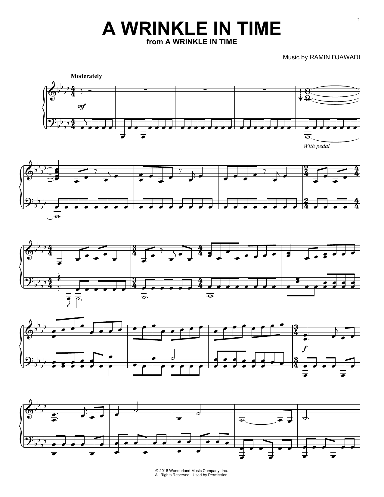 Ramin Djawadi A Wrinkle In Time sheet music notes and chords arranged for Piano Solo
