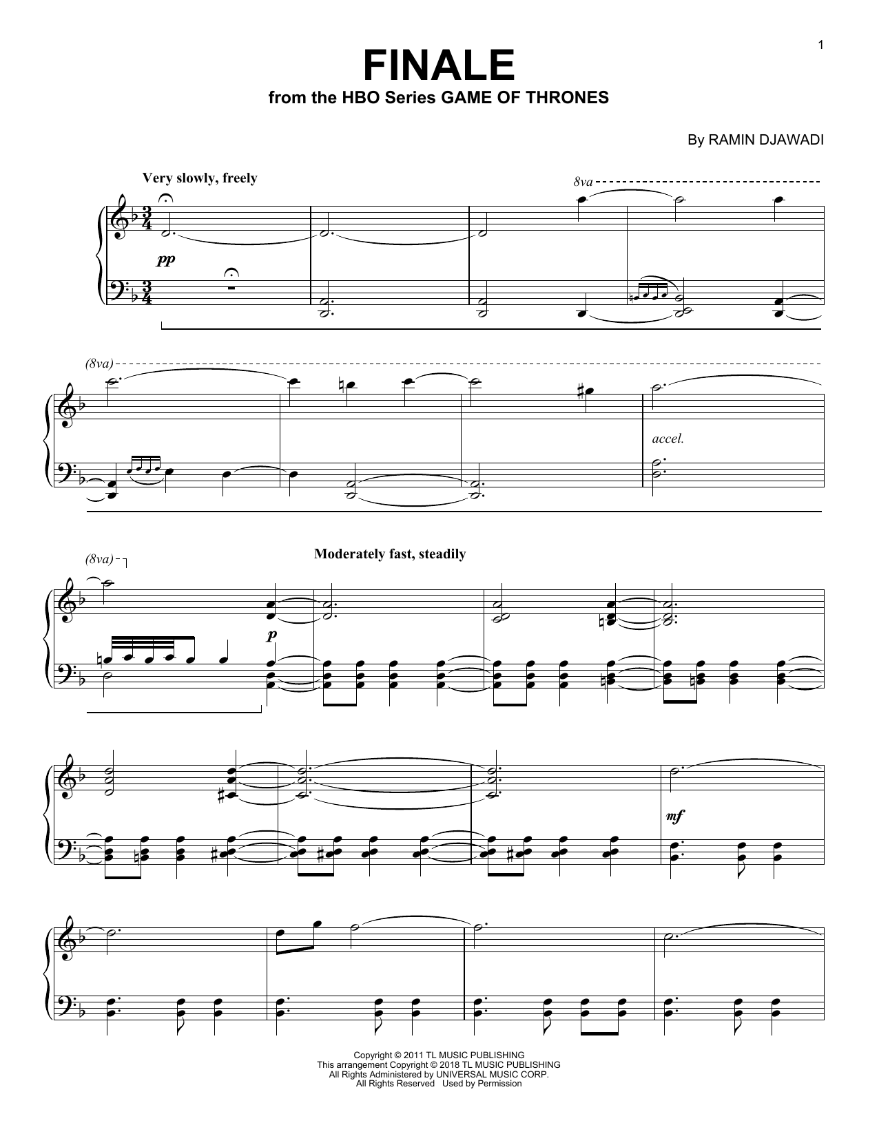 Ramin Djawadi Finale (from Game of Thrones) sheet music notes and chords arranged for Solo Guitar