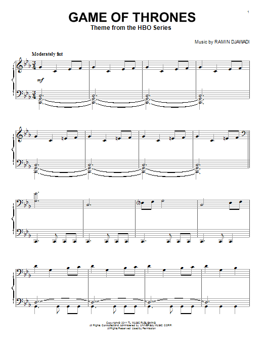 Ramin Djawadi Game Of Thrones - Main Title sheet music notes and chords arranged for Easy Piano