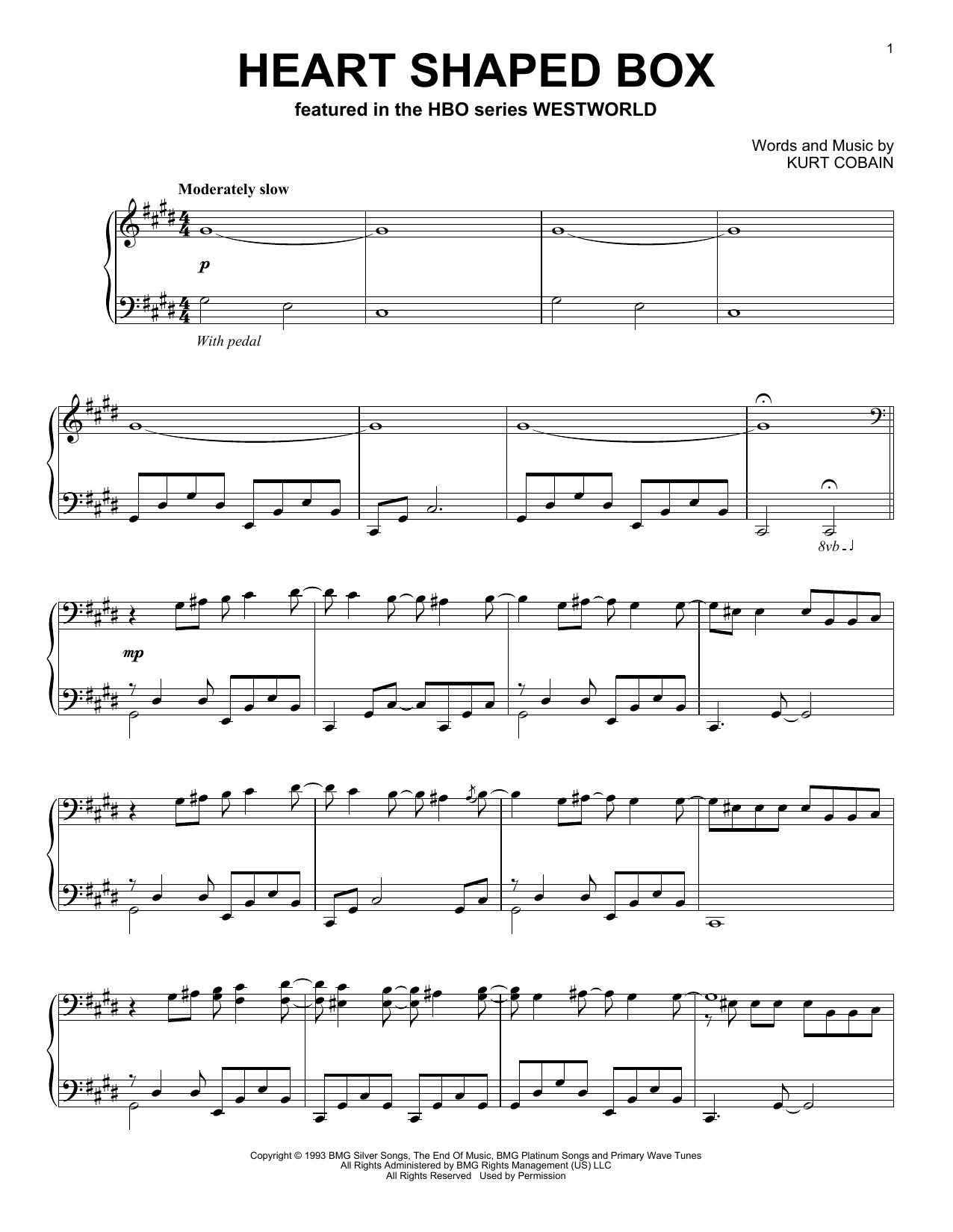 Ramin Djawadi Heart Shaped Box (from Westworld) sheet music notes and chords arranged for Piano Solo