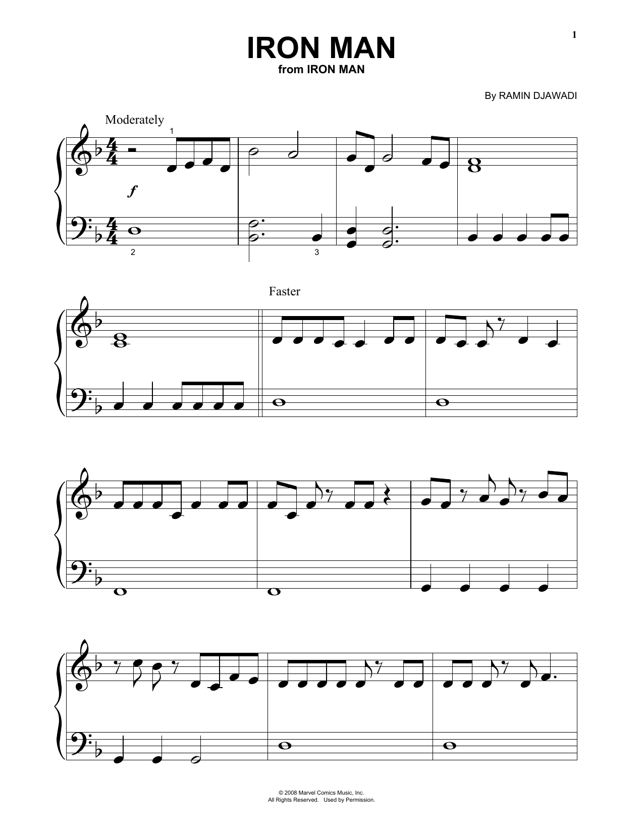 Ramin Djawadi Iron Man (from Iron Man) sheet music notes and chords arranged for Big Note Piano