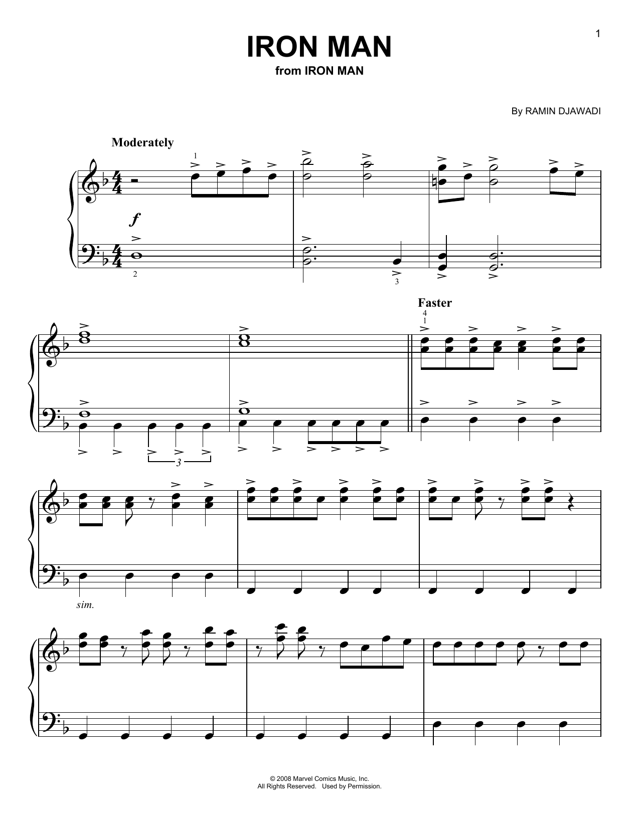 Ramin Djawadi Iron Man sheet music notes and chords arranged for Easy Piano