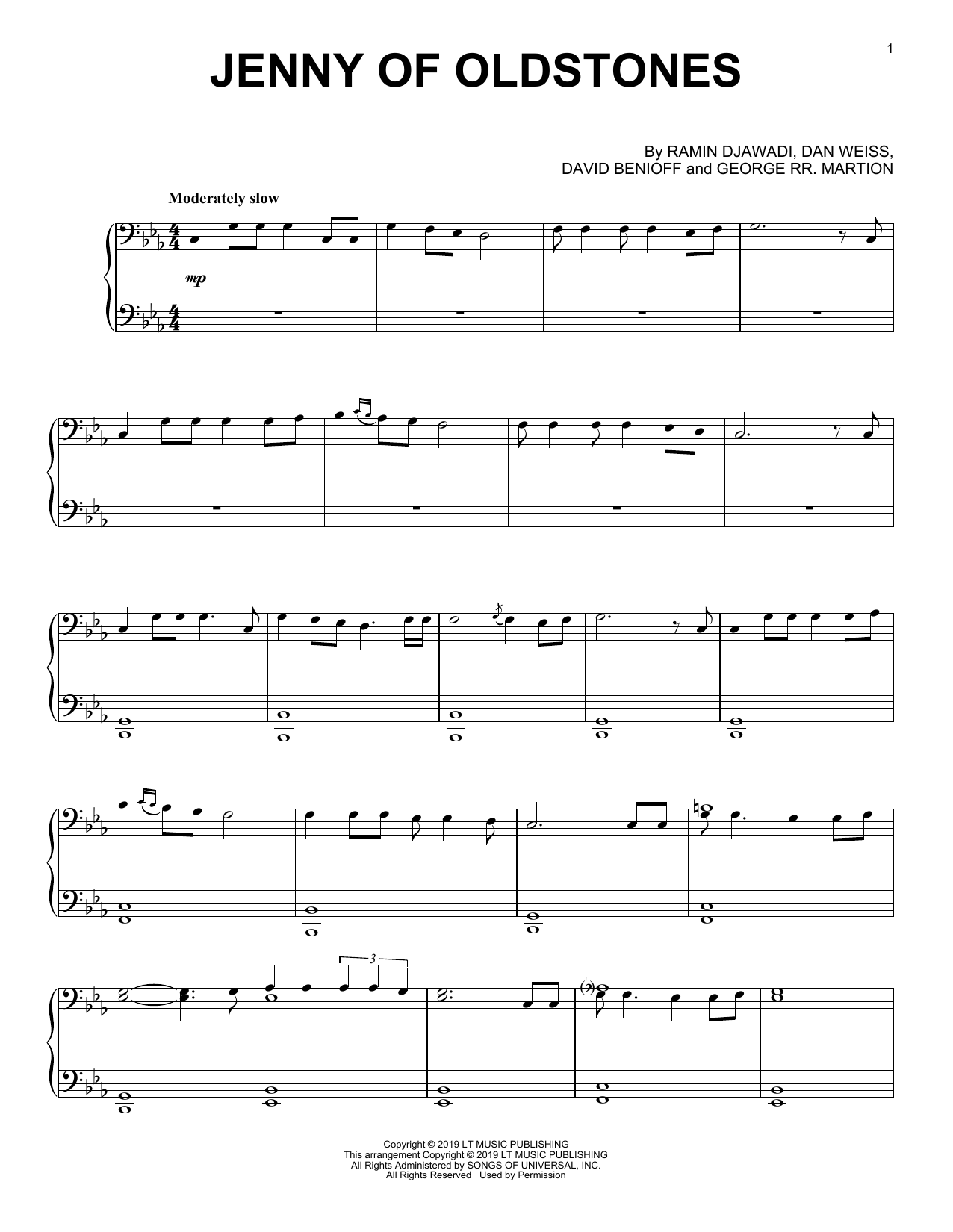 Ramin Djawadi Jenny Of Oldstones (from Game of Thrones) sheet music notes and chords arranged for Piano Solo