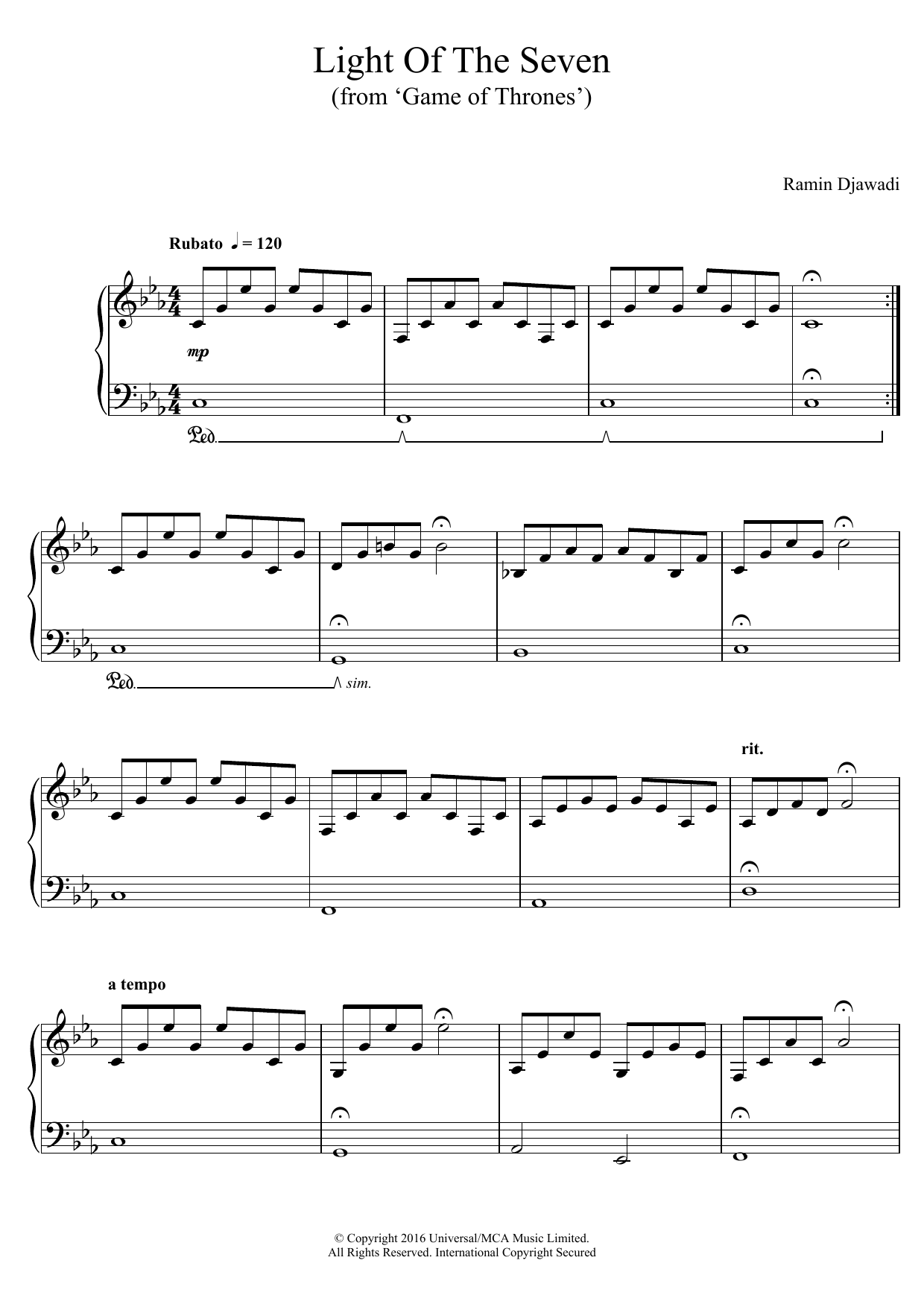 Ramin Djawadi Light Of The Seven (from Game of Thrones) sheet music notes and chords arranged for Easy Piano