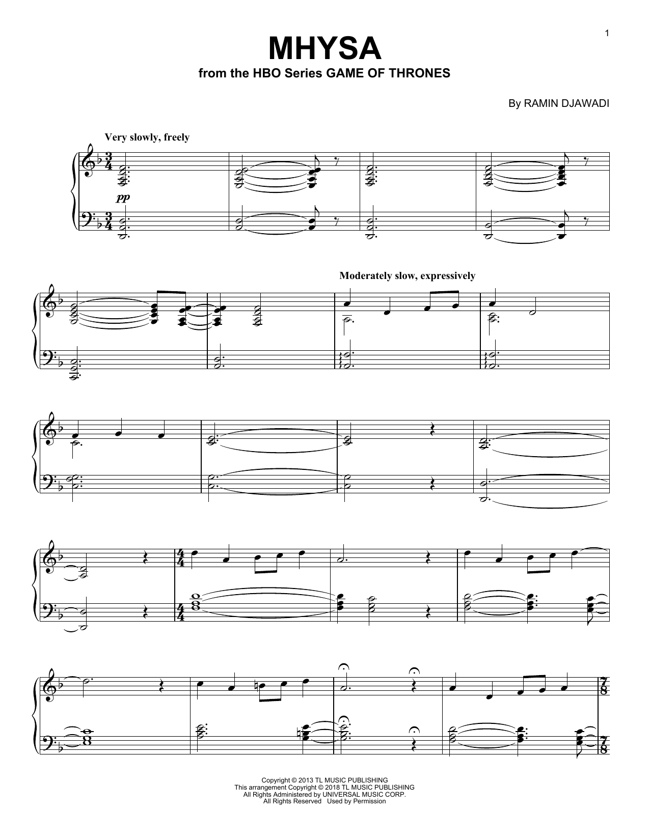 Ramin Djawadi Mhysa (from Game of Thrones) sheet music notes and chords arranged for Solo Guitar