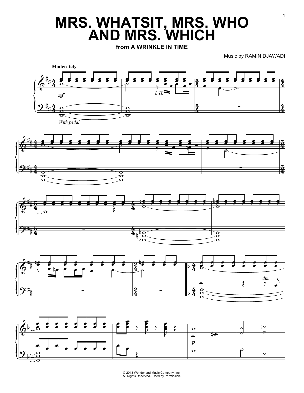 Ramin Djawadi Mrs. Whatsit, Mrs. Who and Mrs. Which (from A Wrinkle In Time) sheet music notes and chords arranged for Piano Solo