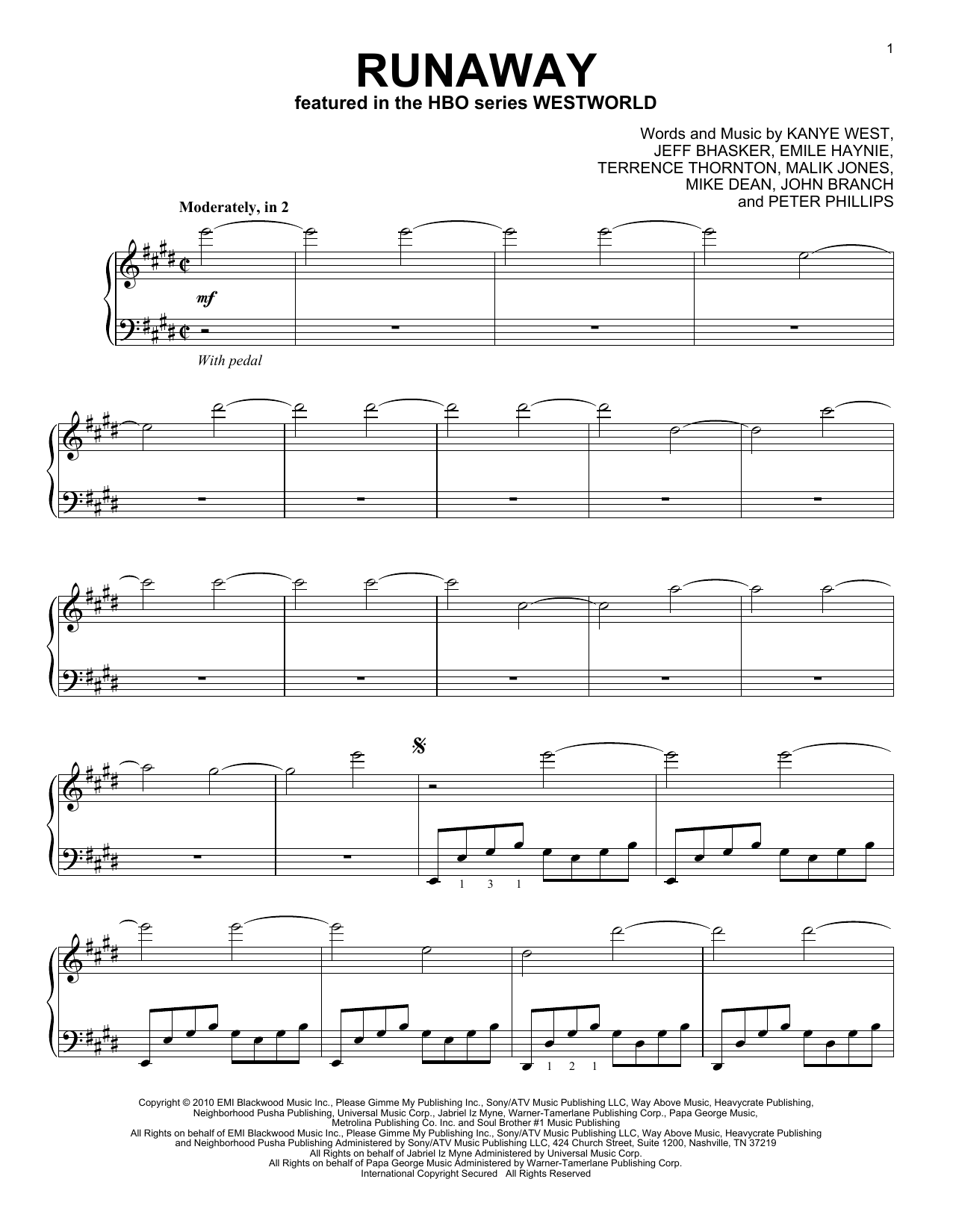Ramin Djawadi Runaway sheet music notes and chords arranged for Piano Solo