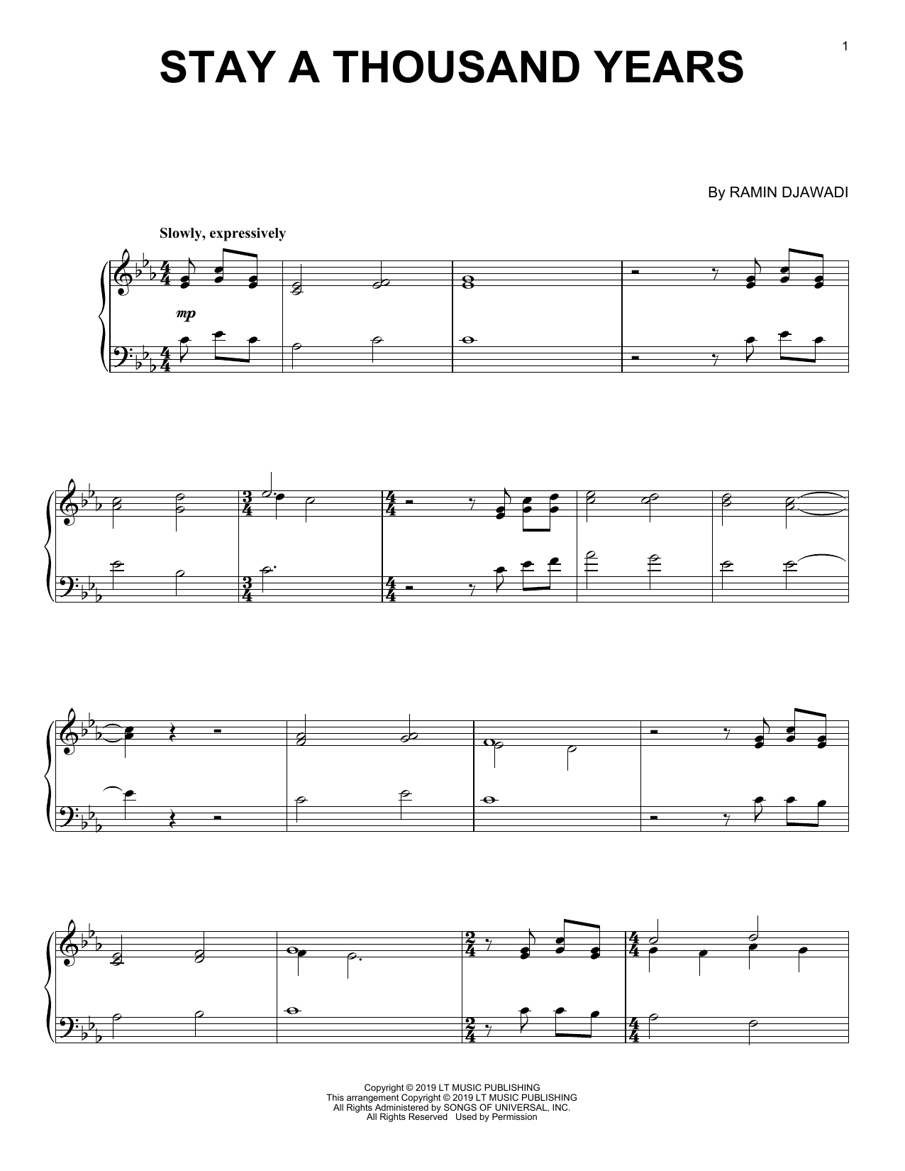 Ramin Djawadi Stay A Thousand Years (from Game of Thrones) sheet music notes and chords arranged for Piano Solo
