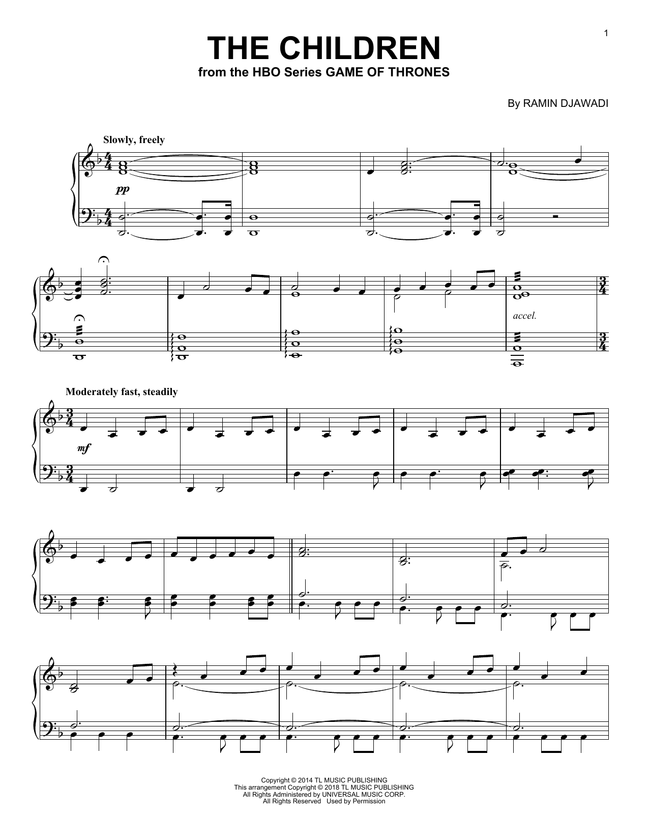 Ramin Djawadi The Children (from Game of Thrones) sheet music notes and chords arranged for Easy Piano