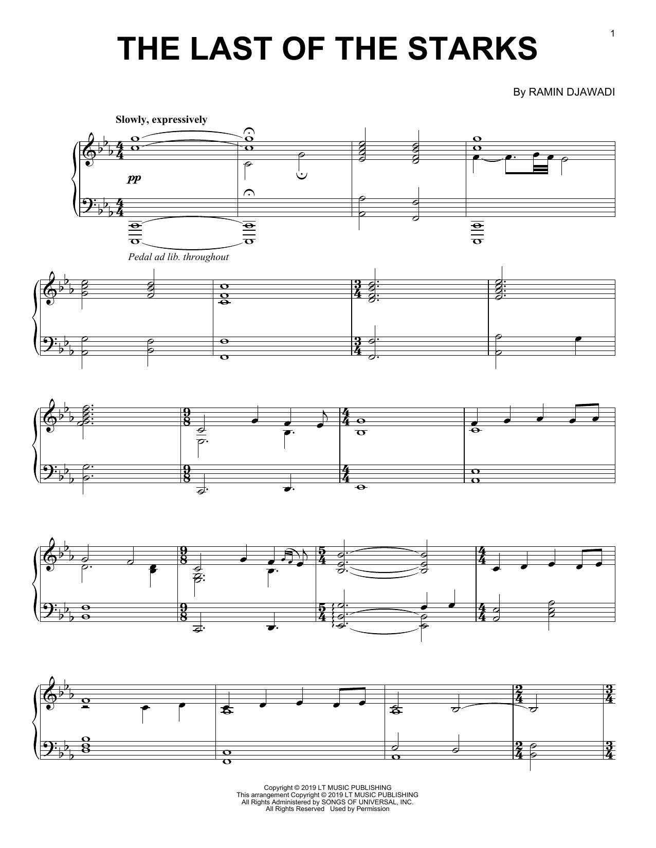 Ramin Djawadi The Last Of The Starks (from Game of Thrones) sheet music notes and chords arranged for Piano Solo