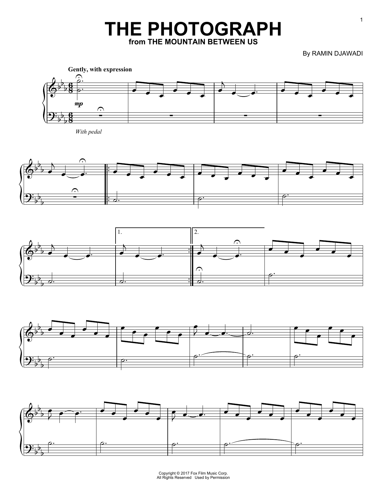 Ramin Djawadi The Photograph (from The Mountain Between Us) sheet music notes and chords arranged for Piano Solo