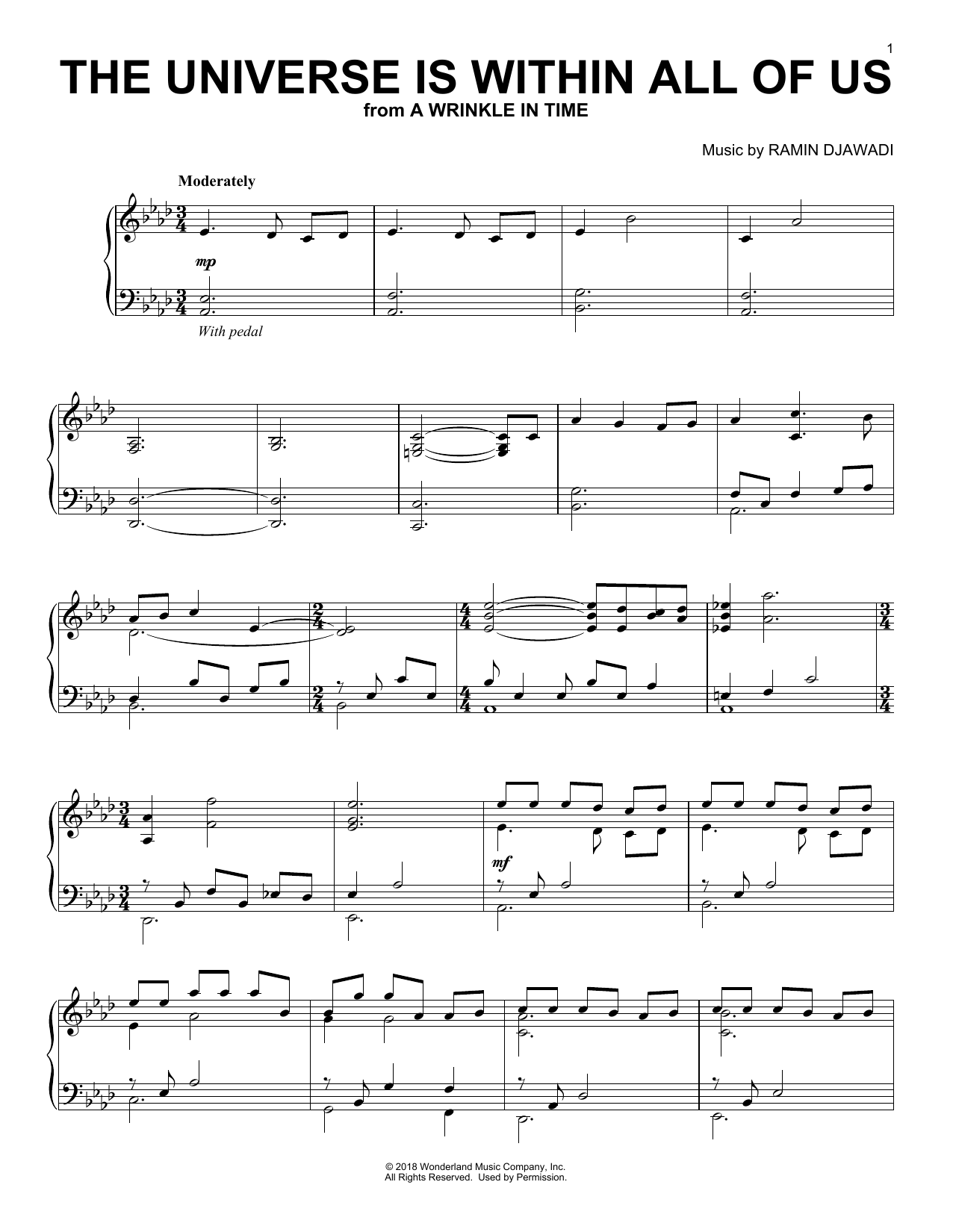 Ramin Djawadi The Universe Is Within All Of Us (from A Wrinkle In Time) sheet music notes and chords arranged for Piano Solo