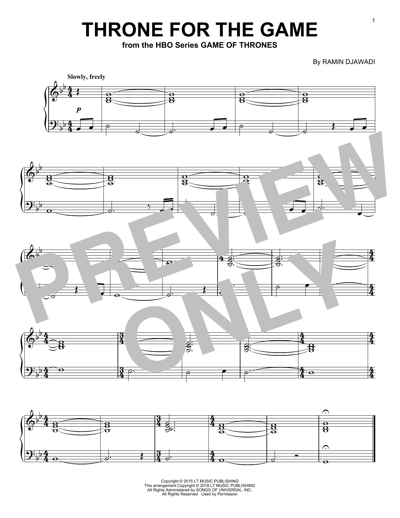 Ramin Djawadi Throne For The Game (from Game of Thrones) sheet music notes and chords arranged for Piano Solo