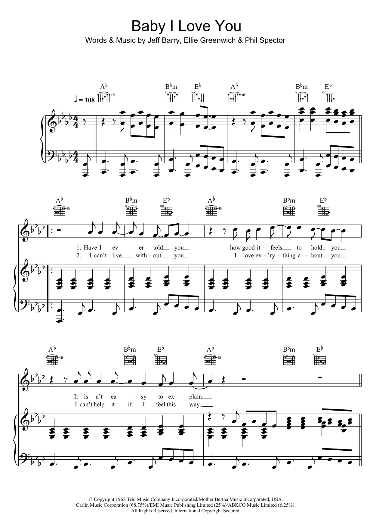 Ramones Baby I Love You sheet music notes and chords arranged for Piano, Vocal & Guitar Chords