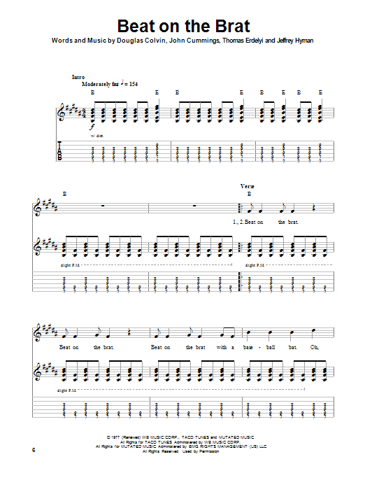 Ramones Beat On The Brat sheet music notes and chords arranged for Guitar Tab (Single Guitar)