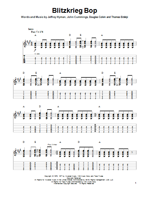 Ramones Blitzkrieg Bop sheet music notes and chords arranged for Drum Chart