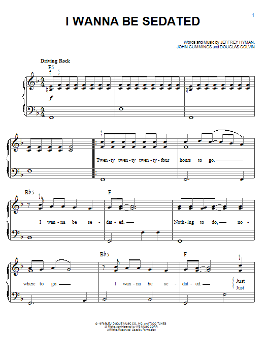 Ramones I Wanna Be Sedated sheet music notes and chords arranged for Guitar Tab