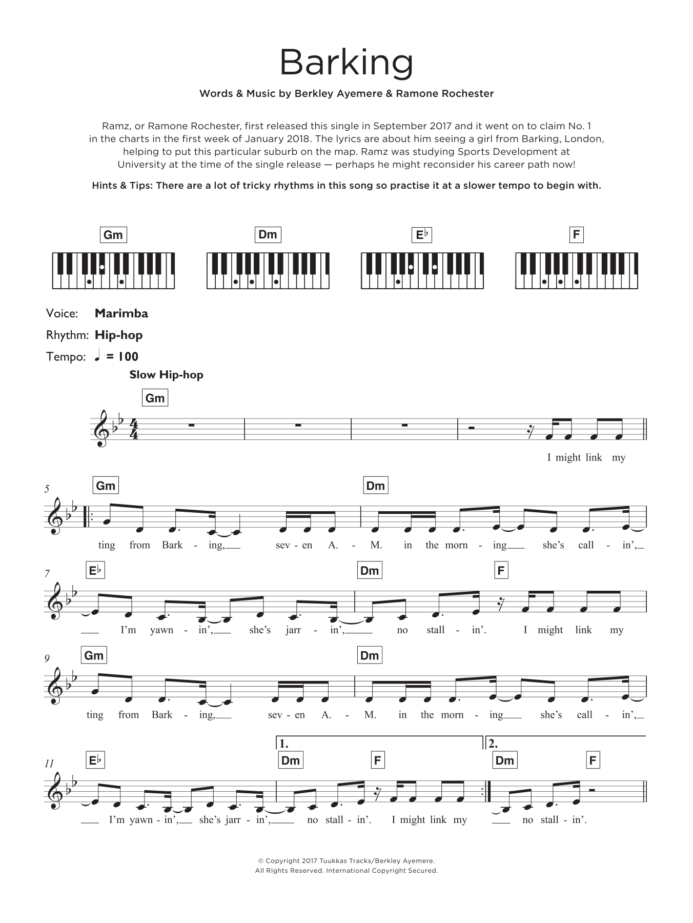 Ramz Barking sheet music notes and chords arranged for Beginner Ukulele