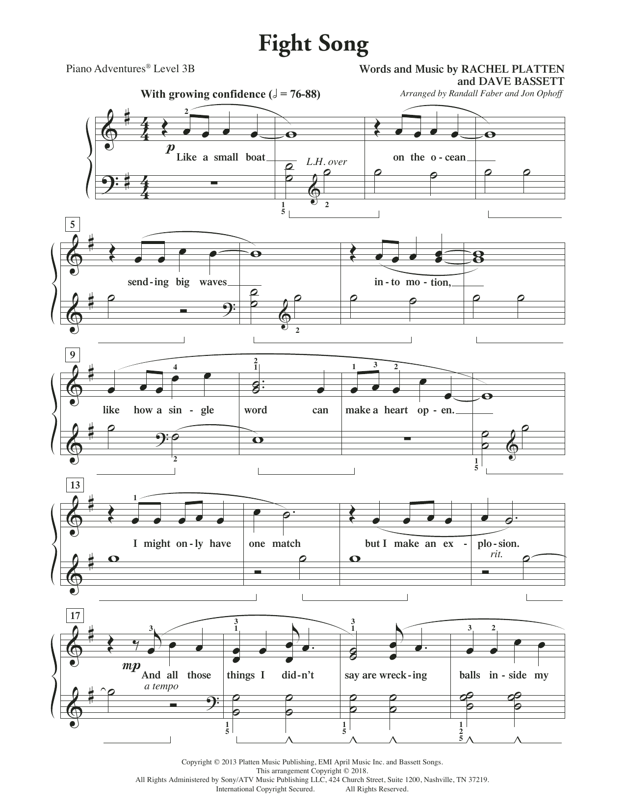 Randall Faber & Jon Ophoff Fight Song sheet music notes and chords arranged for Piano Adventures