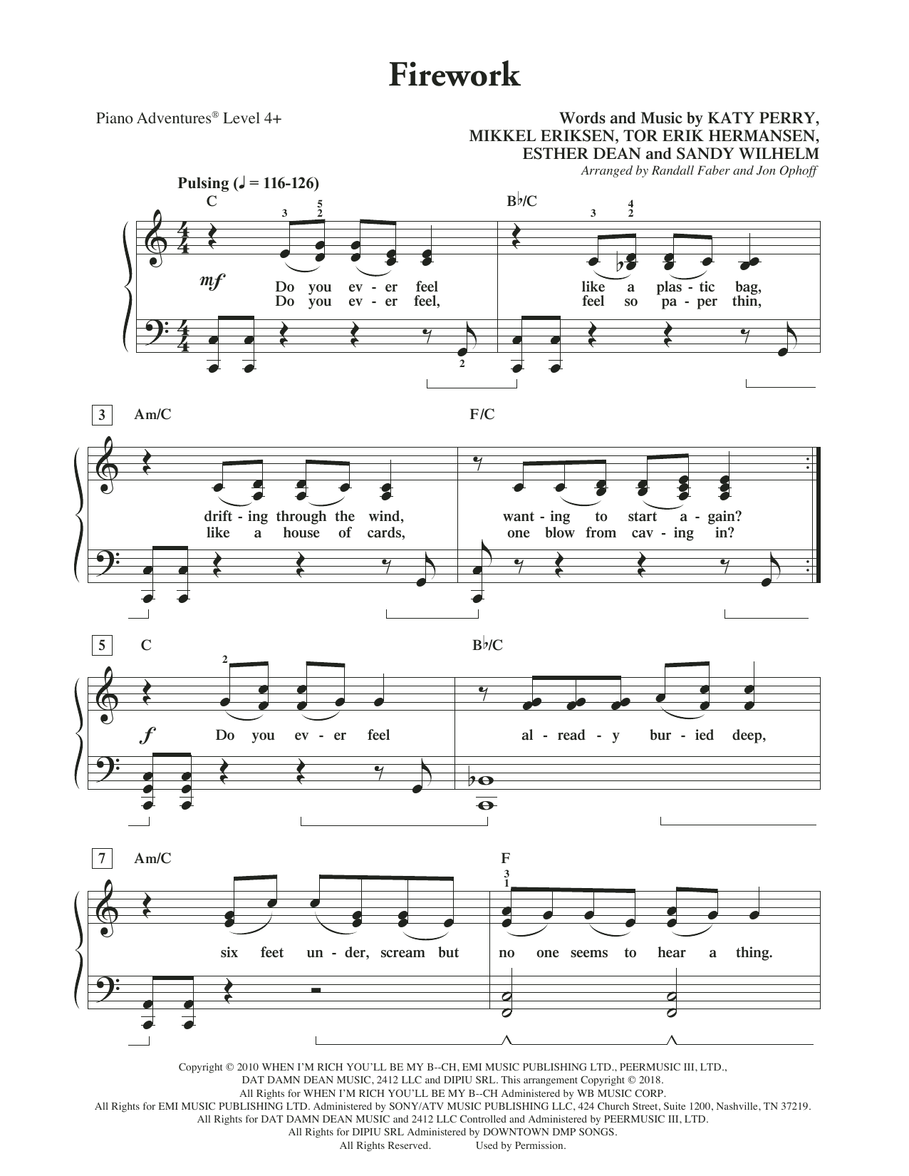 Randall Faber & Jon Ophoff Firework sheet music notes and chords arranged for Piano Adventures