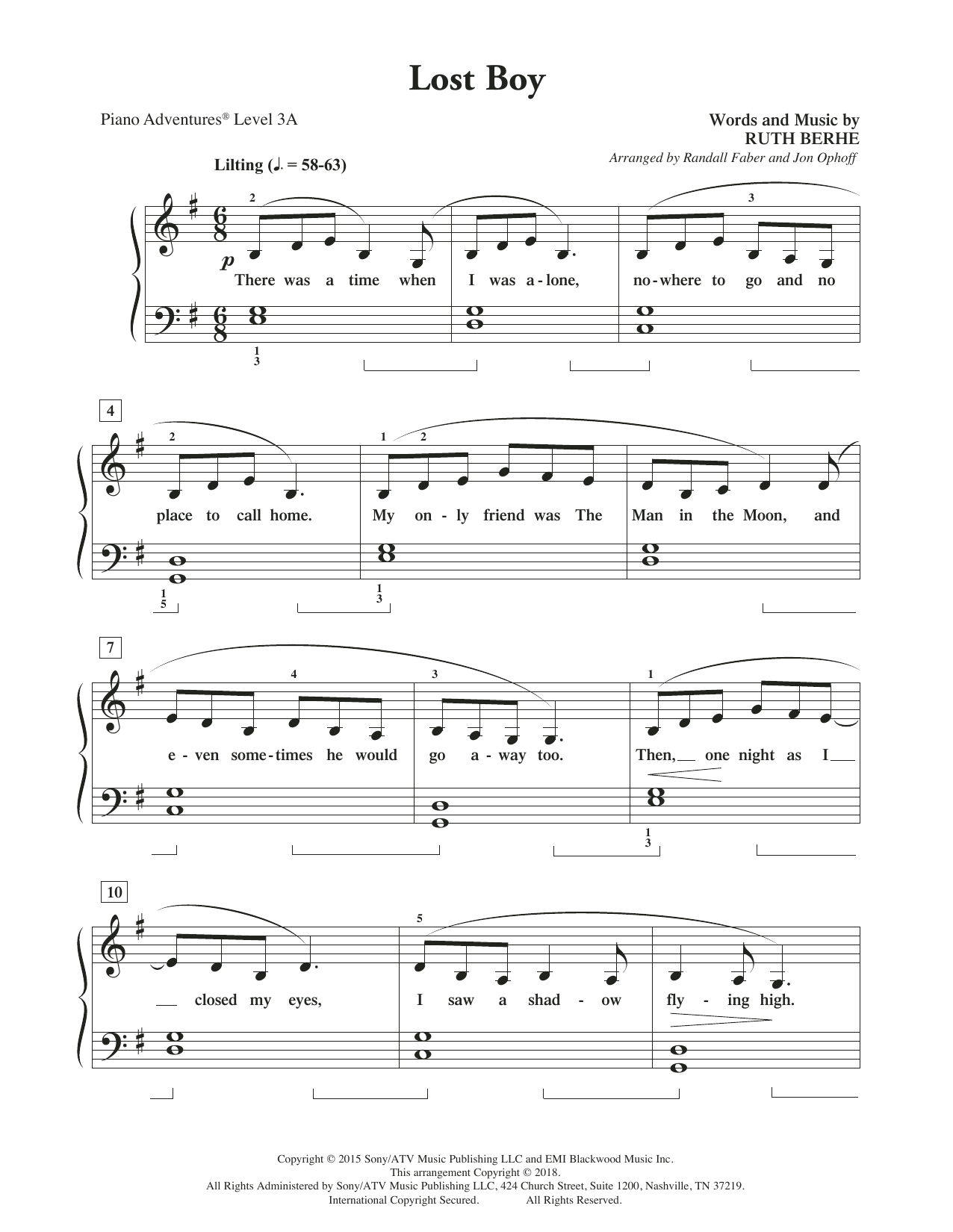Randall Faber & Jon Ophoff Lost Boy sheet music notes and chords arranged for Piano Adventures