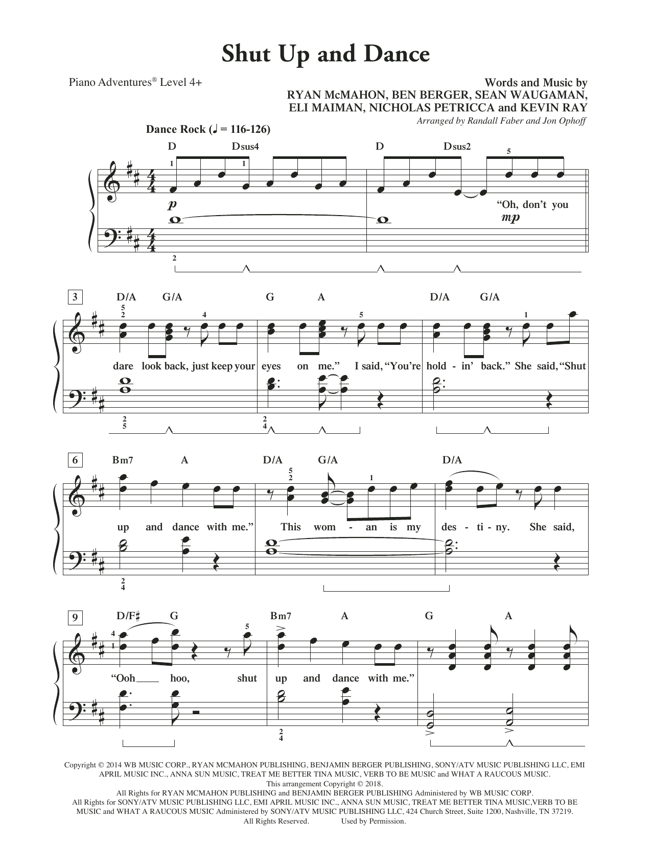 Randall Faber & Jon Ophoff Shut Up and Dance sheet music notes and chords arranged for Piano Adventures