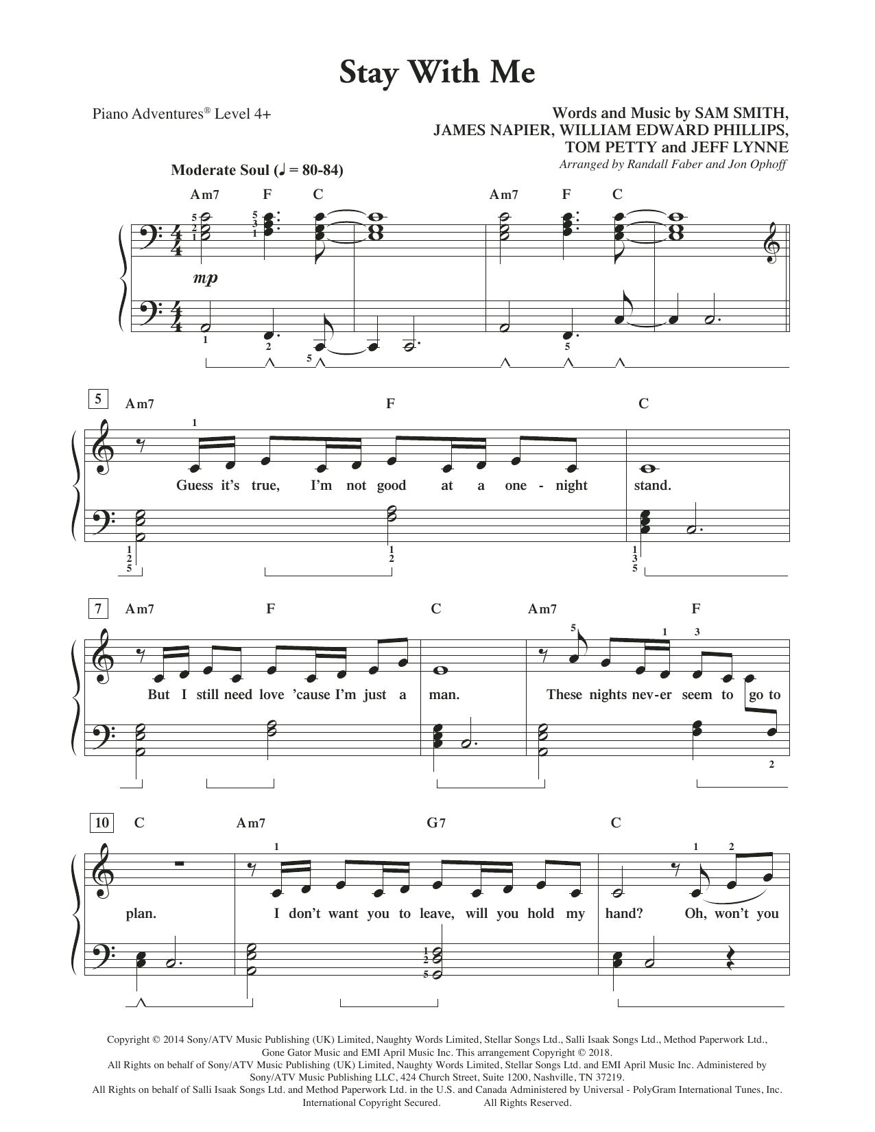 Randall Faber & Jon Ophoff Stay with Me sheet music notes and chords arranged for Piano Adventures