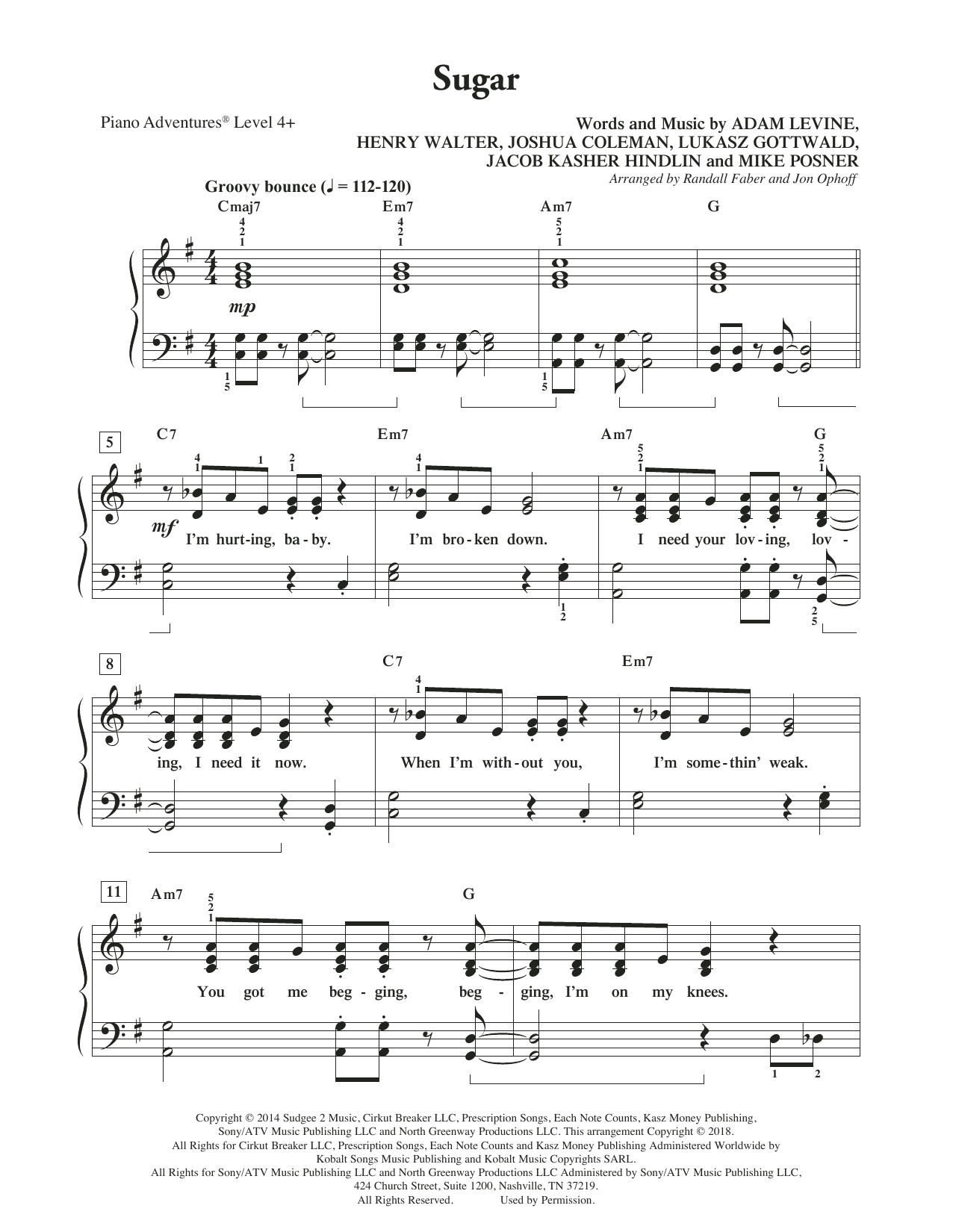 Randall Faber & Jon Ophoff Sugar sheet music notes and chords arranged for Piano Adventures