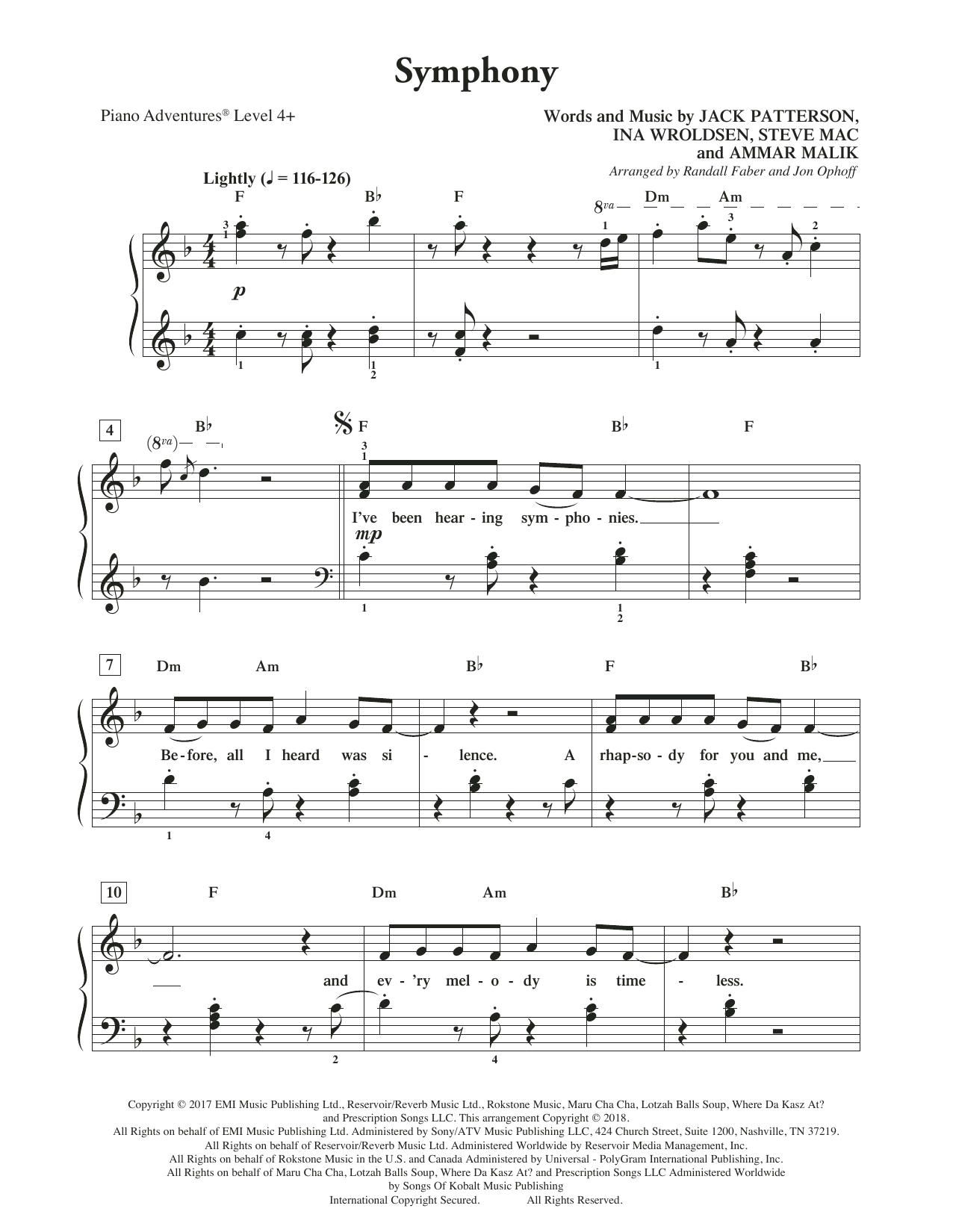 Randall Faber & Jon Ophoff Symphony sheet music notes and chords arranged for Piano Adventures