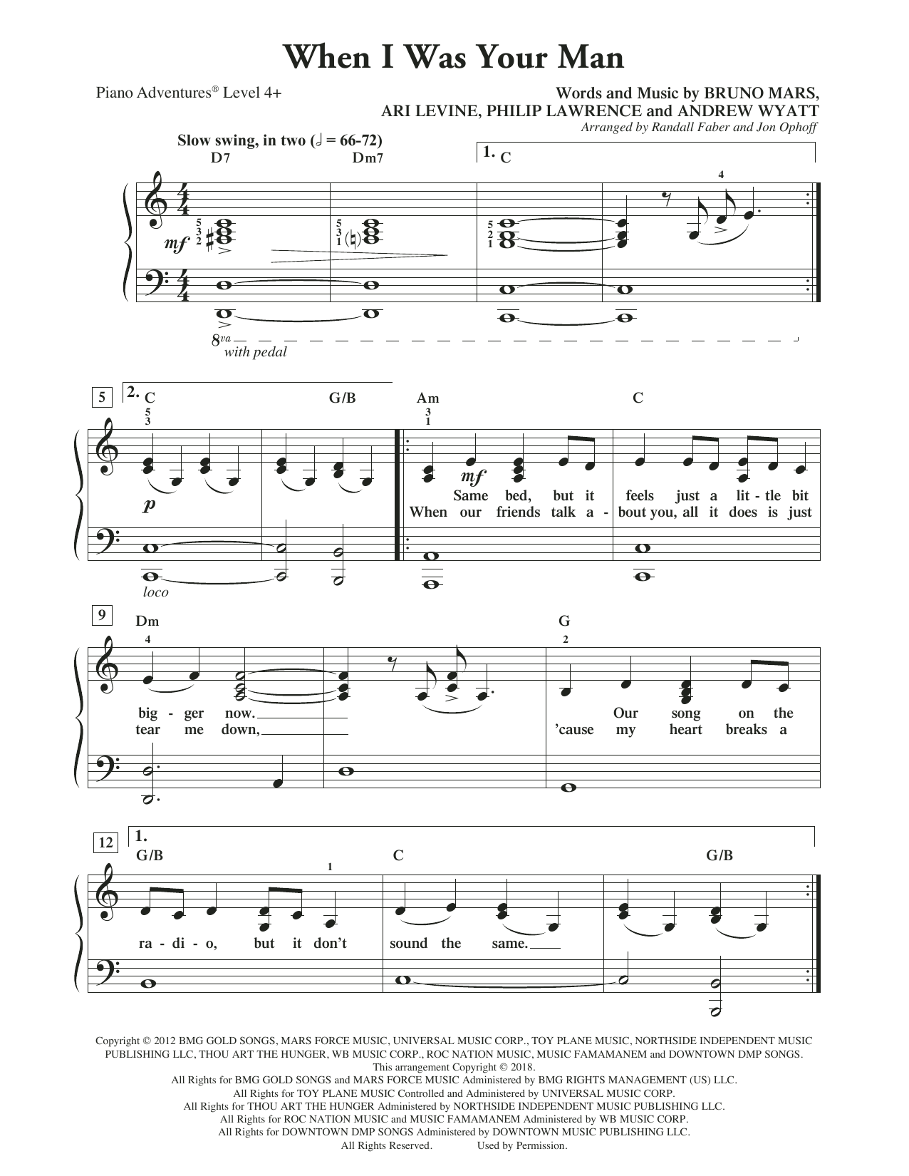 Randall Faber & Jon Ophoff When I Was Your Man sheet music notes and chords arranged for Piano Adventures