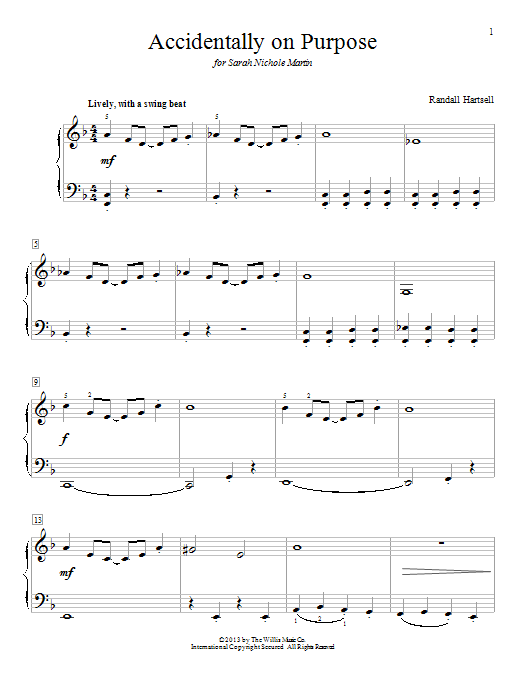 Randall Hartsell Accidentally On Purpose sheet music notes and chords arranged for Educational Piano