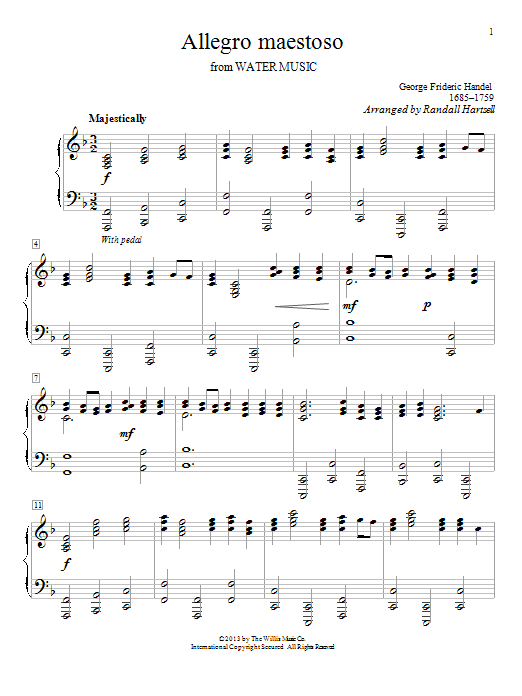 Randall Hartsell Allegro Maestoso sheet music notes and chords arranged for Piano Solo