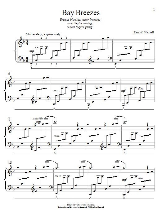 Randall Hartsell Bay Breezes sheet music notes and chords arranged for Educational Piano