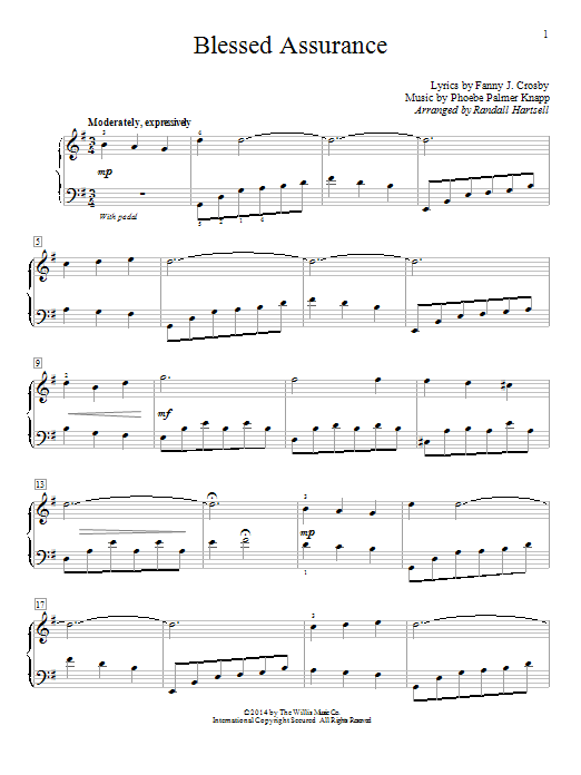 Randall Hartsell Blessed Assurance sheet music notes and chords arranged for Educational Piano