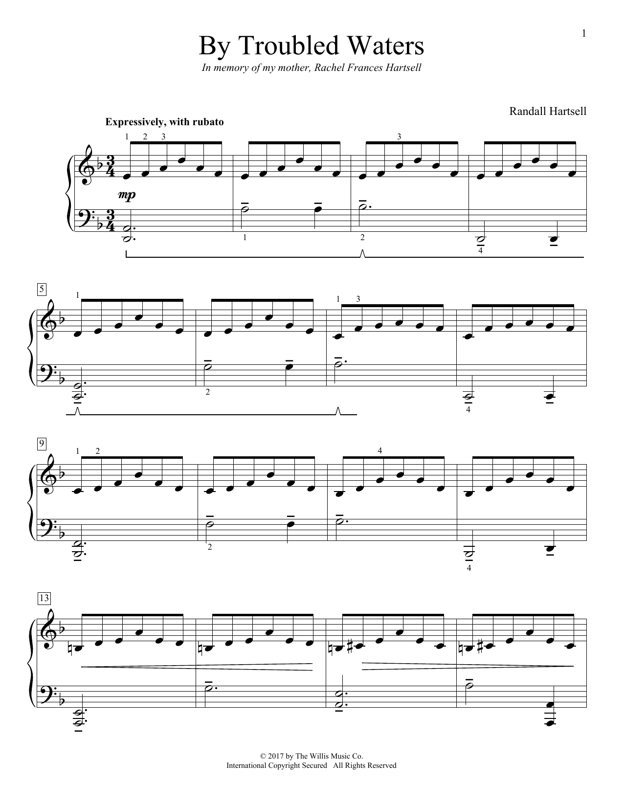 Randall Hartsell By Troubled Waters sheet music notes and chords arranged for Educational Piano