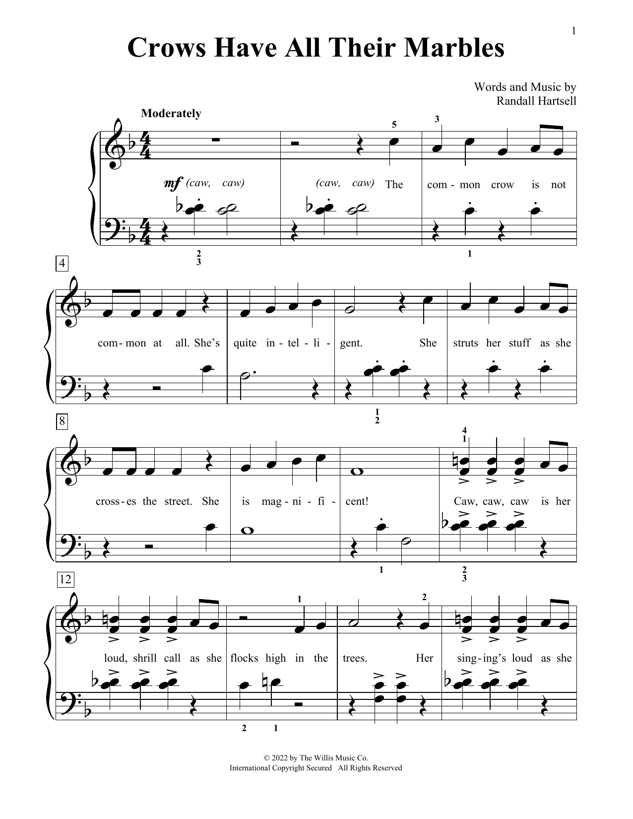 Randall Hartsell Crows Have All Their Marbles sheet music notes and chords arranged for Educational Piano