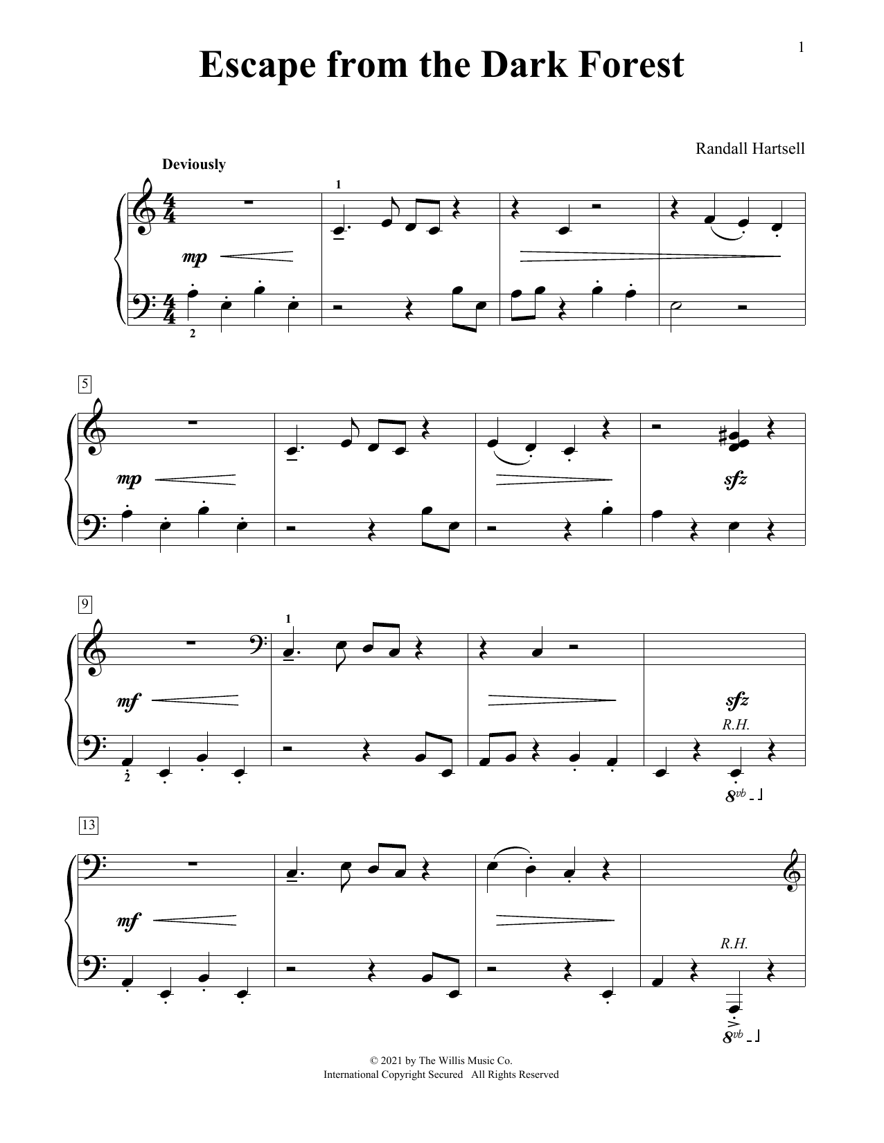 Randall Hartsell Escape From The Dark Forest sheet music notes and chords arranged for Educational Piano