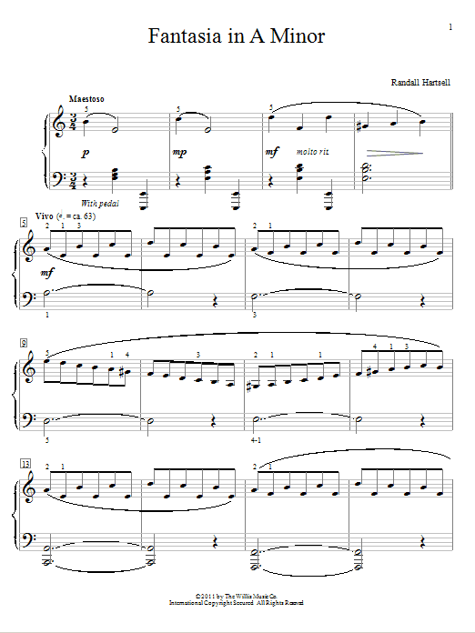 Randall Hartsell Fantasia In A Minor sheet music notes and chords arranged for Educational Piano