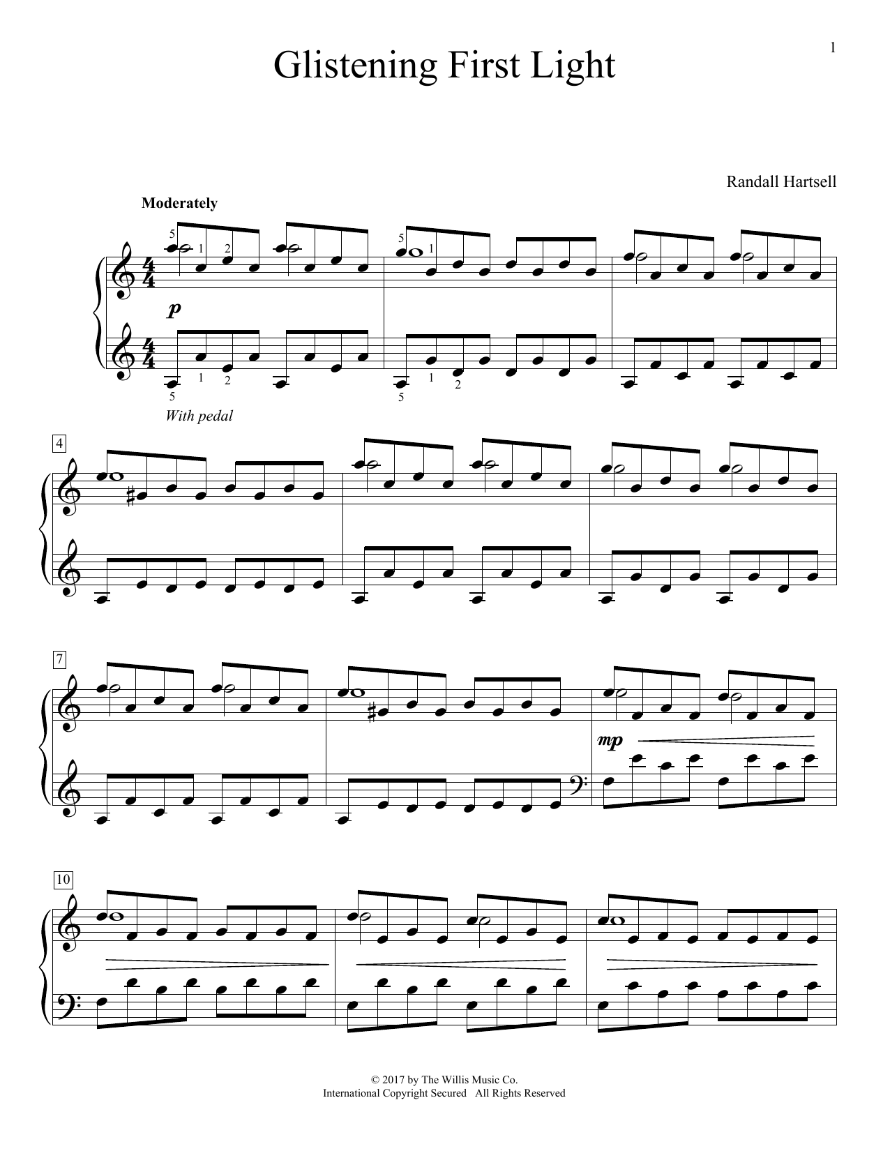 Randall Hartsell Glistening First Light sheet music notes and chords arranged for Educational Piano