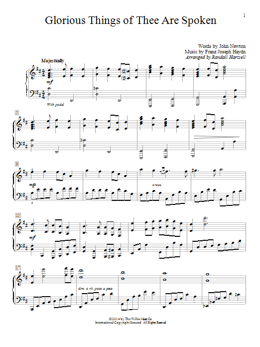 Randall Hartsell Glorious Things Of Thee Are Spoken sheet music notes and chords arranged for Educational Piano