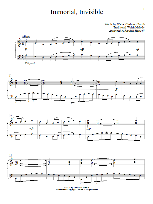 Randall Hartsell Immortal, Invisible sheet music notes and chords arranged for Educational Piano