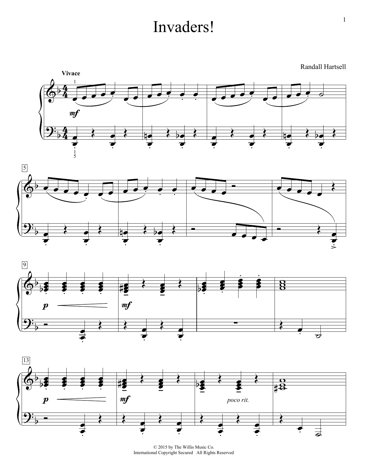 Randall Hartsell Invaders! sheet music notes and chords arranged for Educational Piano