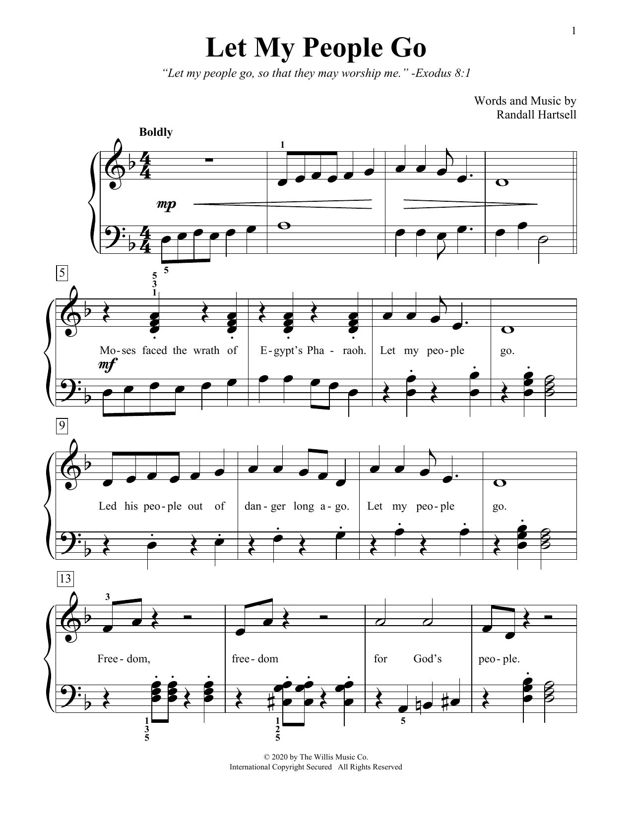 Randall Hartsell Let My People Go sheet music notes and chords arranged for Educational Piano