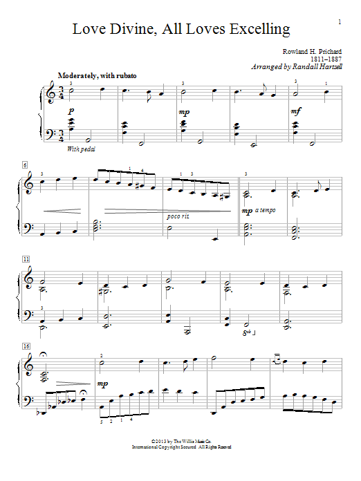 Randall Hartsell Love Divine, All Loves Excelling sheet music notes and chords arranged for Piano Solo