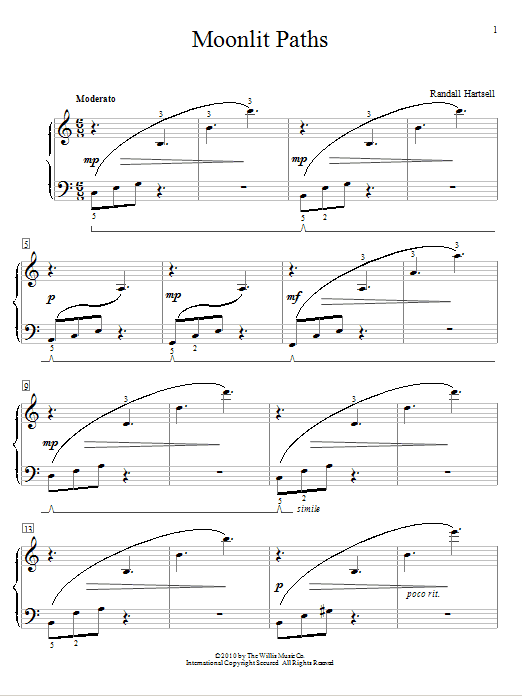 Randall Hartsell Moonlit Paths sheet music notes and chords arranged for Educational Piano