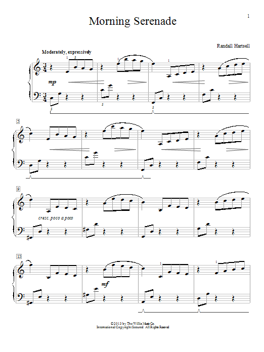 Randall Hartsell Morning Serenade sheet music notes and chords arranged for Educational Piano