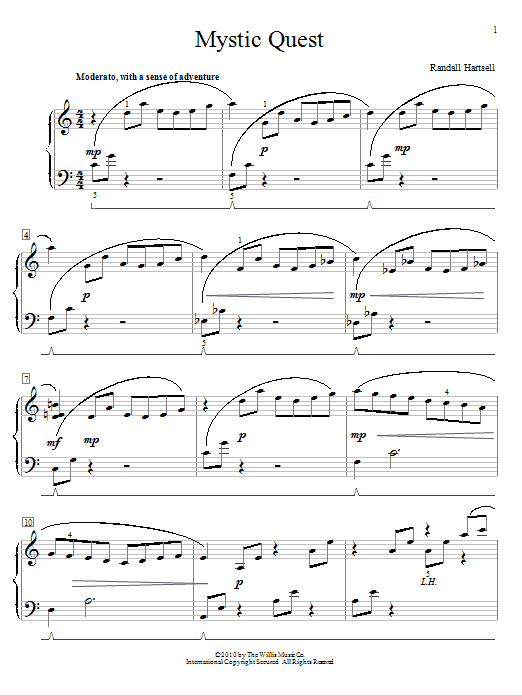 Randall Hartsell Mystic Quest sheet music notes and chords arranged for Educational Piano