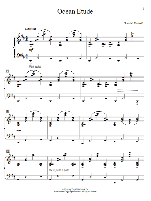 Randall Hartsell Ocean Etude sheet music notes and chords arranged for Educational Piano